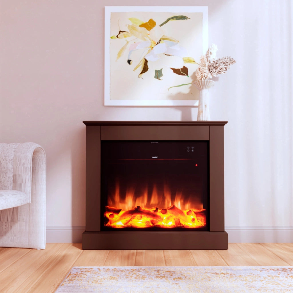 Caminetto Elettrico Mpc Camillo Xxl Marrone 75cm Legno Marrone 750w1500w Effetto Fiamma Led Realistico Termostato Automatico Modalita Solo Luce Telecomando Incluso Prodotto In Europa