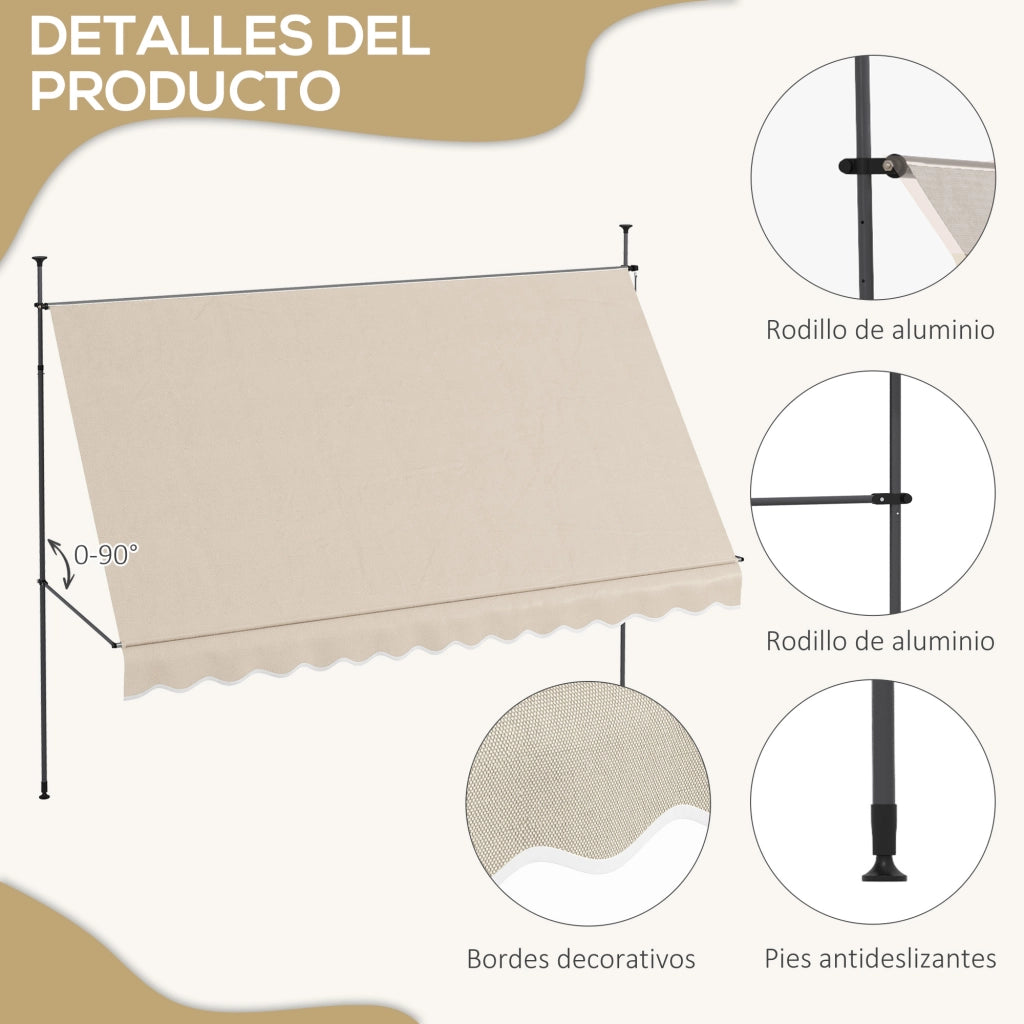 Tenda da Sole Retrattile Manuale con Manovella ¨C Xylo ¨C 350x120x210-300 cm Beige Impermeabile Anti-UV