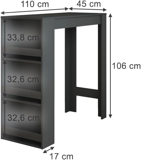 Tavolo da bar Repose, Antracite, 45 x 110 cm, con vani portaoggetti per la conservazione di utensili da cucina