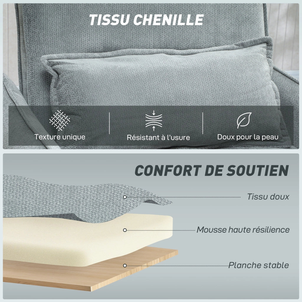 Poltrona letto convertibile 3 in 1 ¨C Xylo ¨C tessuto chenille grigio 88x84x87cm
