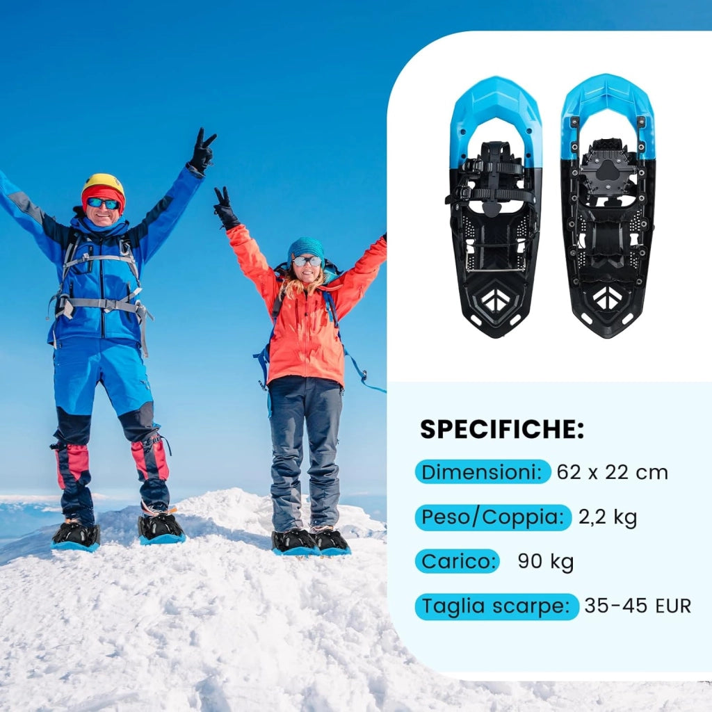 Set Racchette da Neve 35-45 per Uomo, Donna e Gioventù, Bastoncini da Trekking Telescopici 95-135 cm con Punte in Tungsteno, Dischi Neve e Dischi Fango, Ciaspole da Neve Leggere con Borsa