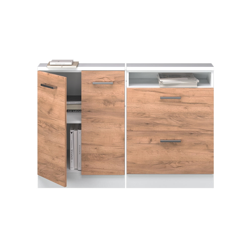 Mobile cucina sottotetto R-Line Rovere dorato/Bianco 120 cm Set di 2 Vicco