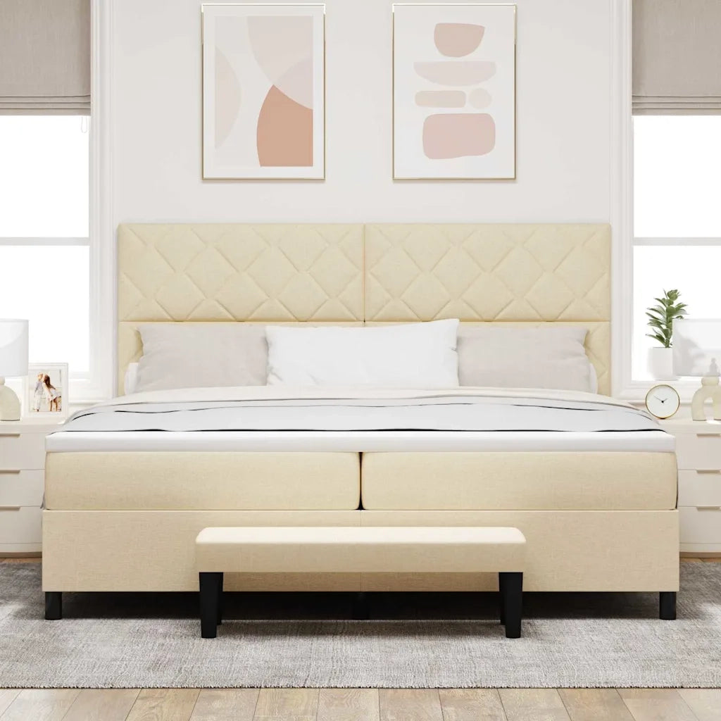 Letto a molle con testiera Crema 200 x 200 cm Tessuto 3344175