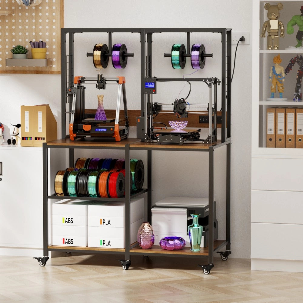 Supporto per 2 Stampanti 3D con Portafilamento ¨C Xylo ¨C Metallo, Mobile o Fisso, con Ruote