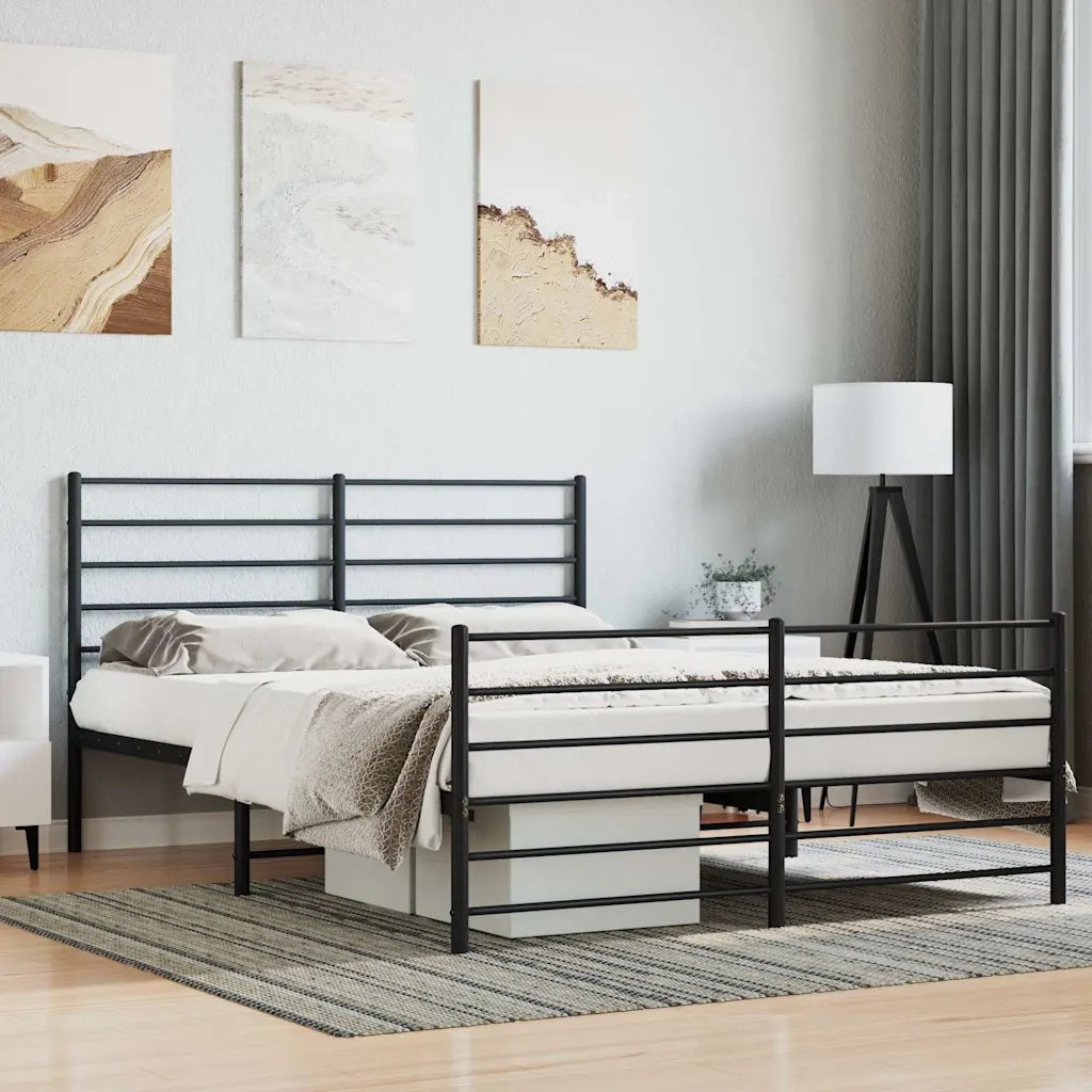 Letto matrimoniale | Letto per adulti | Giroletto con Testiera e Pediera Metallo Nero 140x200 cm