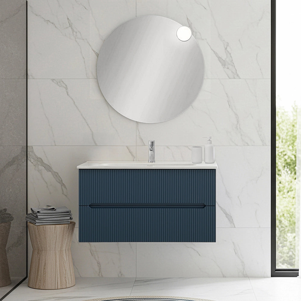 Mobile bagno sospeso 90 cm blu petrolio cannettato Bali