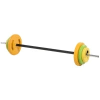 Set Bilanciere e Dischi da 20 kg totali Antiscivolo con 6 Pesi e 2 Clip di Fissaggio, Ø28x130 cm, Multicolore