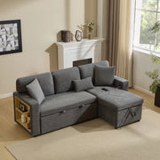 Divano letto angolare L - Zephmum- Estraibile, scaffale integrato, grigio scuro