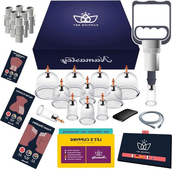 Set di Cupping 12 pezzi con pompa aspirante e manuale d'istruzioni - trattamento anti-cellulite e massaggi rilassanti - trattamento di mille anni
