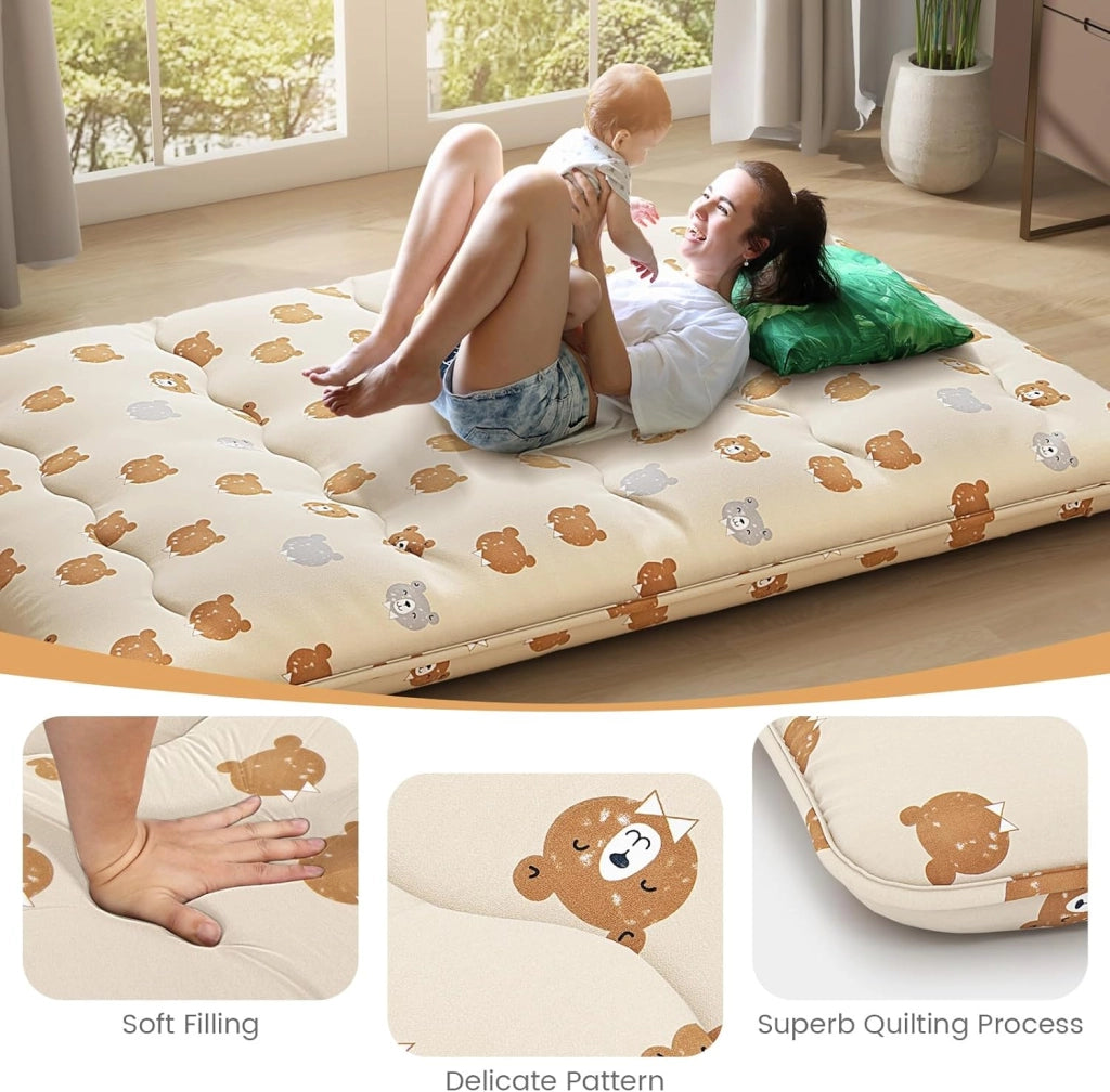 Materasso Futon Pieghevole, Tatami Futon Giapponese Portatile con Borsa, Copertura Lavabile, 2 Bende Incluse, Letto Futon Spesso e Traspirante per Camera da Letto per Adulti (Marrone,Doppio)