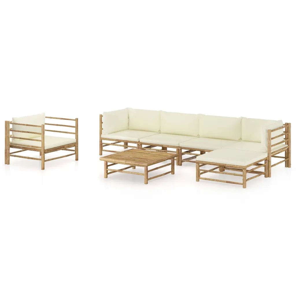 Set Divani da Giardino 7 pz con Cuscini Bianco Crema in BambÃ¹ cod mxl 39994