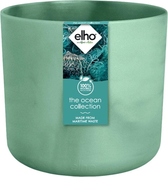 Collezione Ocean Round 14 - Vaso di Fiori per Interno - Realizzato con Rifiuti Marini - Ø 13.8 x H 12.5 cm - Verde Pacifico