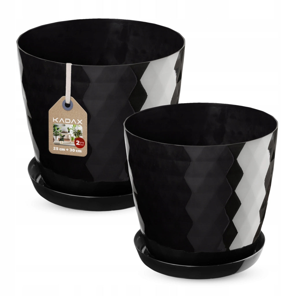 Vaso da fiori KADAX, fioriera, coperchio, 25+30 cm, supporto per fiori, plastica nera, 2 pezzi.