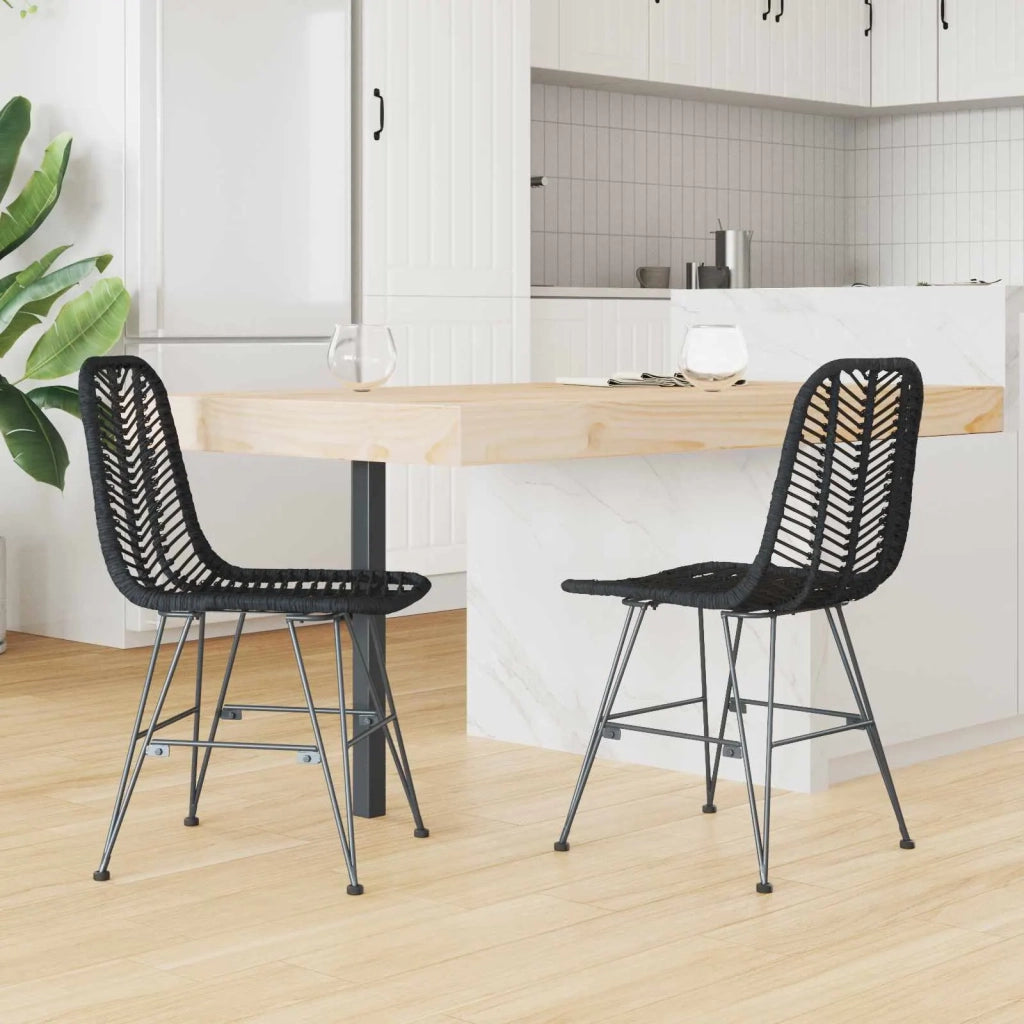 Sedia da pranzo 2 pcs Rattan e Ferro Nero 44,5 x 54,5 x 85 cm