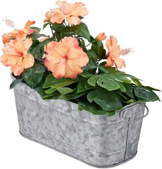 Piantagione metallica per giardino terrazzo e interni lungo stile vintage: ca. 16x38x19 cm zinco