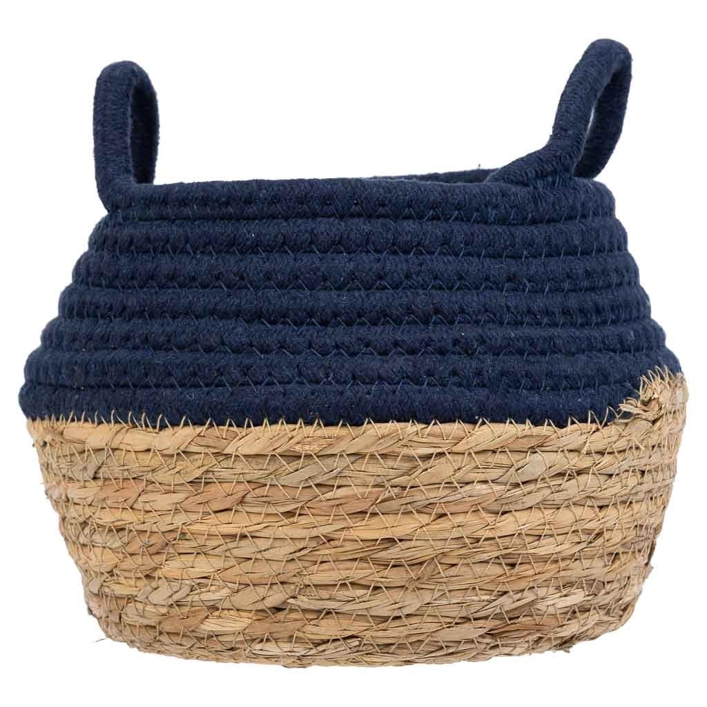 Cesto in fibra naturale e cotone blu d18x13/16,5h