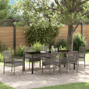 Set da pranzo da giardino da 7 pezzi con cuscini grigio in polyrattan