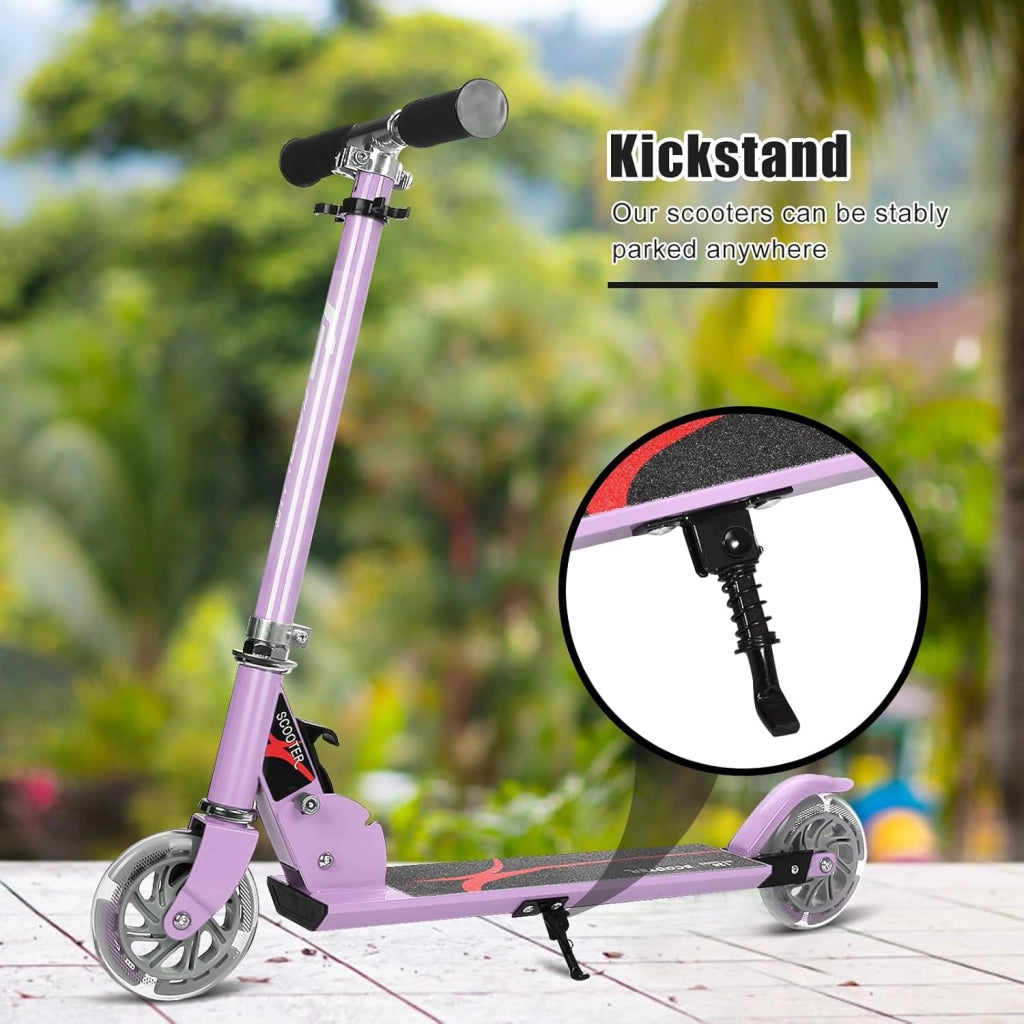 Monopattino Bambini con 2 Ruote LED, Monopattino Bambina Pieghevole in Alluminio con Altezza Regolabile, Crico Massimo di 70 kg, Scooter Portatile per Bambini da 4 Anni+