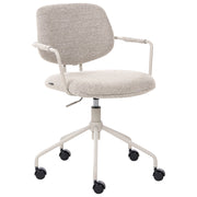Sedia da ufficio con rivestimento in poliestere beige, regolazione in altezza e base girevole, per l'ufficio domestico