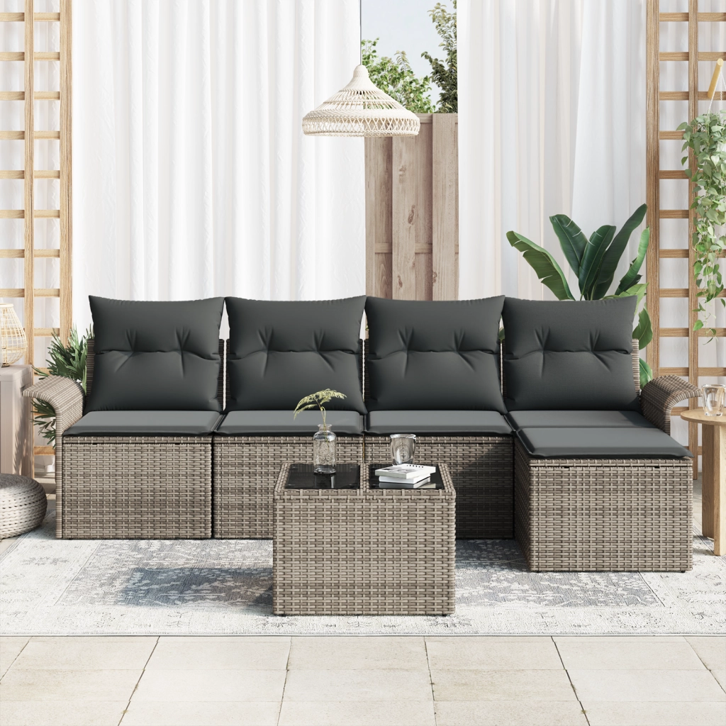 Set Divano da Giardino 5 Pezzi con Cuscini Rattan Sintetico Nero