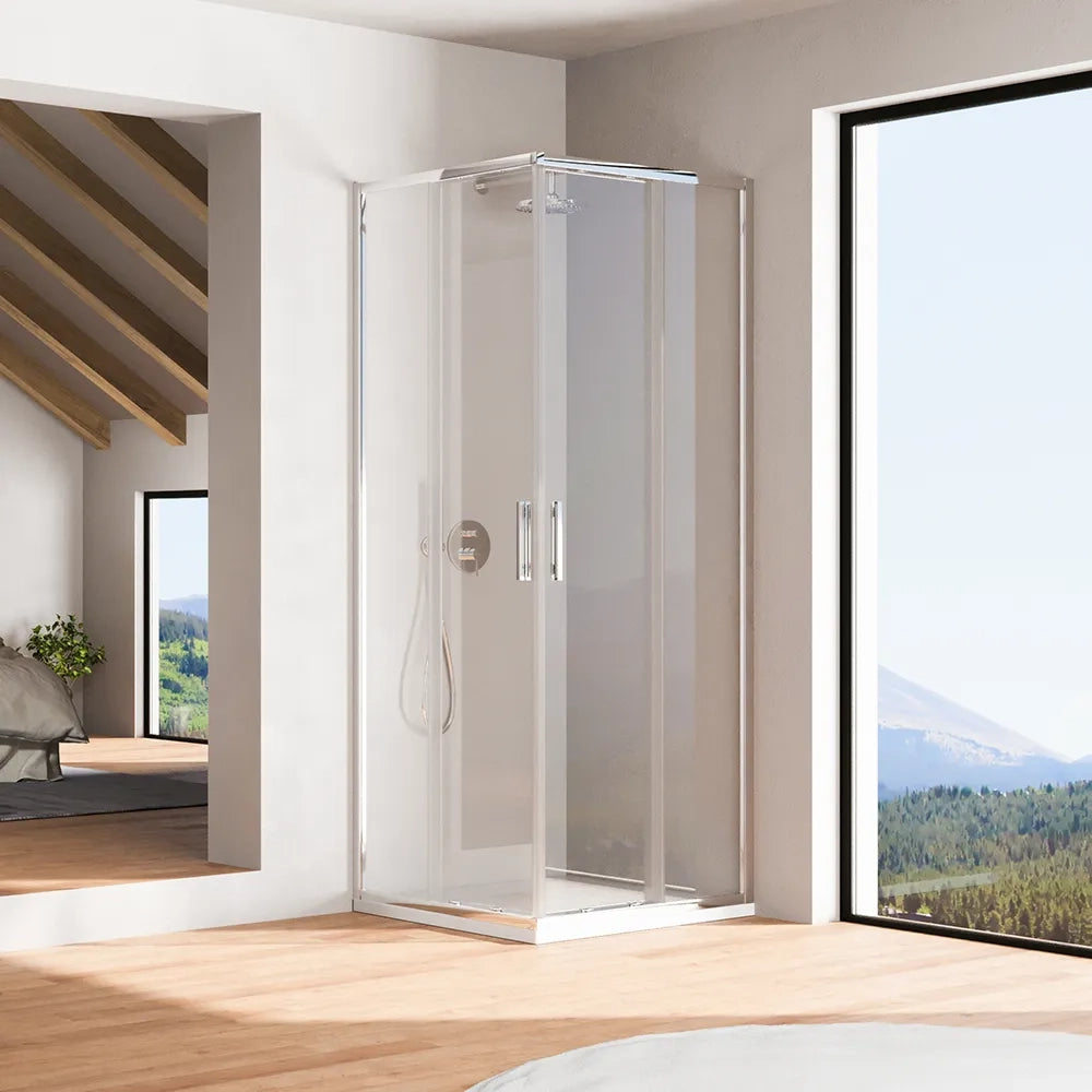 Box doccia angolare 70x70cm con profili cromati slim vetro 6mm trasparente h190 | Portofino