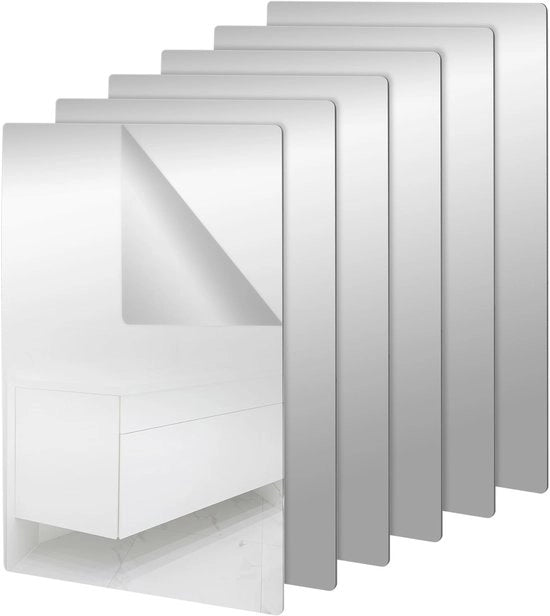 Specchio Acrilico 20 x 30 cm - Autoadesivo - Specchio Senza Cornice - Acrilico di Alta Qualità - 6 Pezzi - Angoli Arrotondati