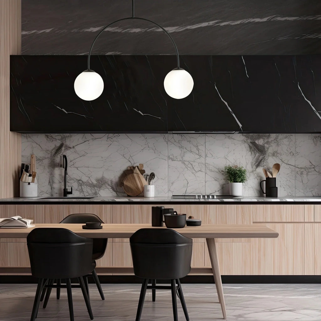 Plafoniera Moderna Utu 2 Luci In Acciaio Nero E Vetro Bianco