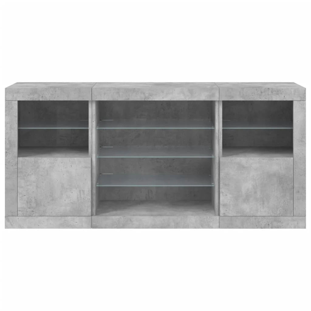 Buffet credenza cassettiera armadio mobile contenitore organizer per cucina soggiorno salotto con luci LED 142,5 x 37 x 67 cm grigio 02_0029976
