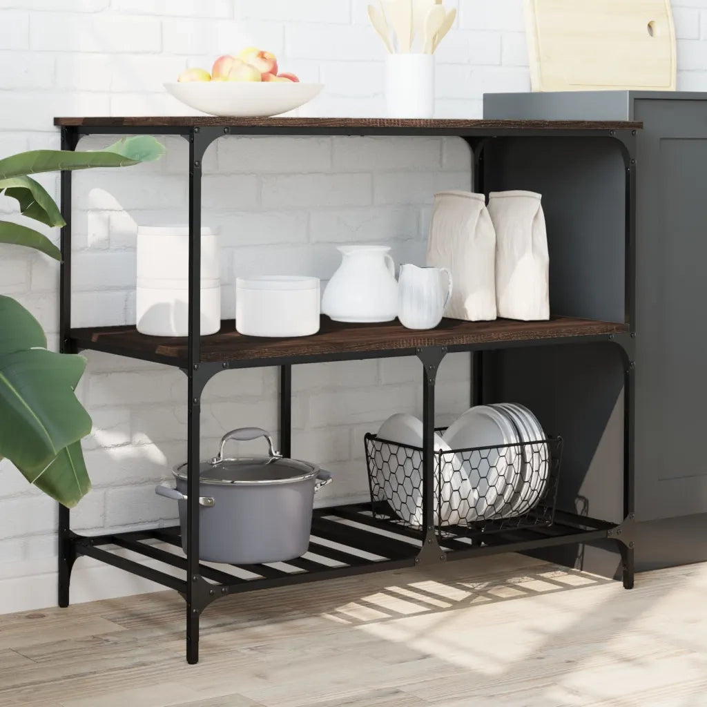 Carrello Cucina-Credenza Rovere Marrone 100x50x95 cm Legno Multistrato