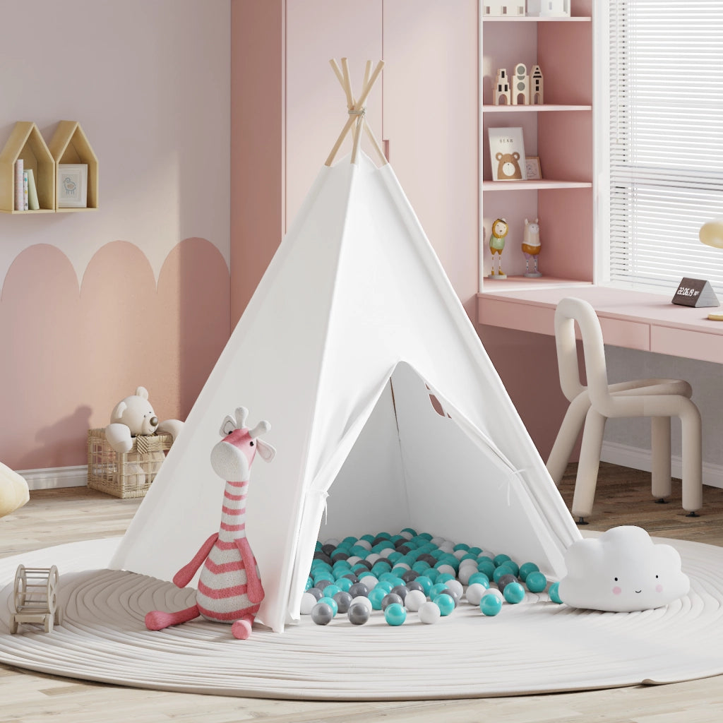 Tenda Teepee con Borsa in Pesca & Palline Morbide Pelle Bianca