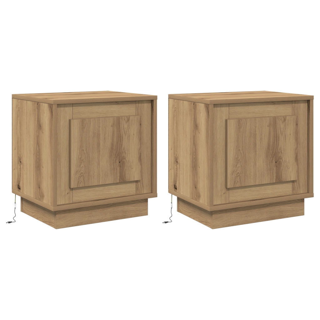Comodini con luci LED 2 pcs Rovere artigianale 44x34,5x45 cm