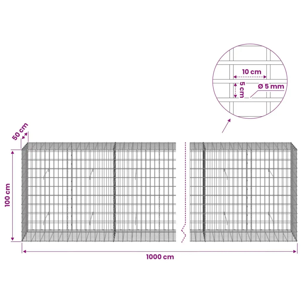 Gabione con Filo da 5 mm e Rete da 5x10 cm 1000x50x100 cm 3464750
