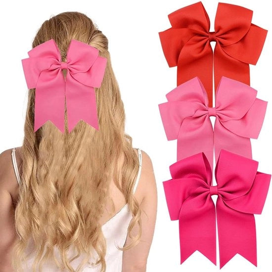 Accessori per capelli per ragazze - Set di 3 clip per capelli in seta - Colori rossa rosa rosa