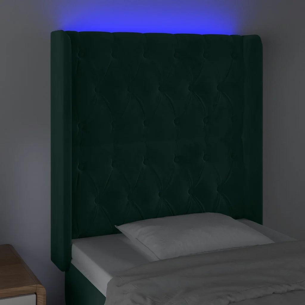 Testiera a LED Verde Scuro 83x16x118/128 cm in Velluto 3124417