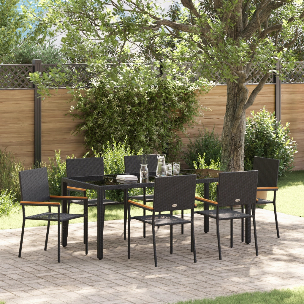 Set pranzo giardino  7 pezzi polyrattan nero