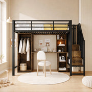 DESMIU Letto a Soppalco 1 Posto con Armadio, Scrivania, Vani Contenitori e Scala Contenitore 90 × 200 cm, Senza Materasso