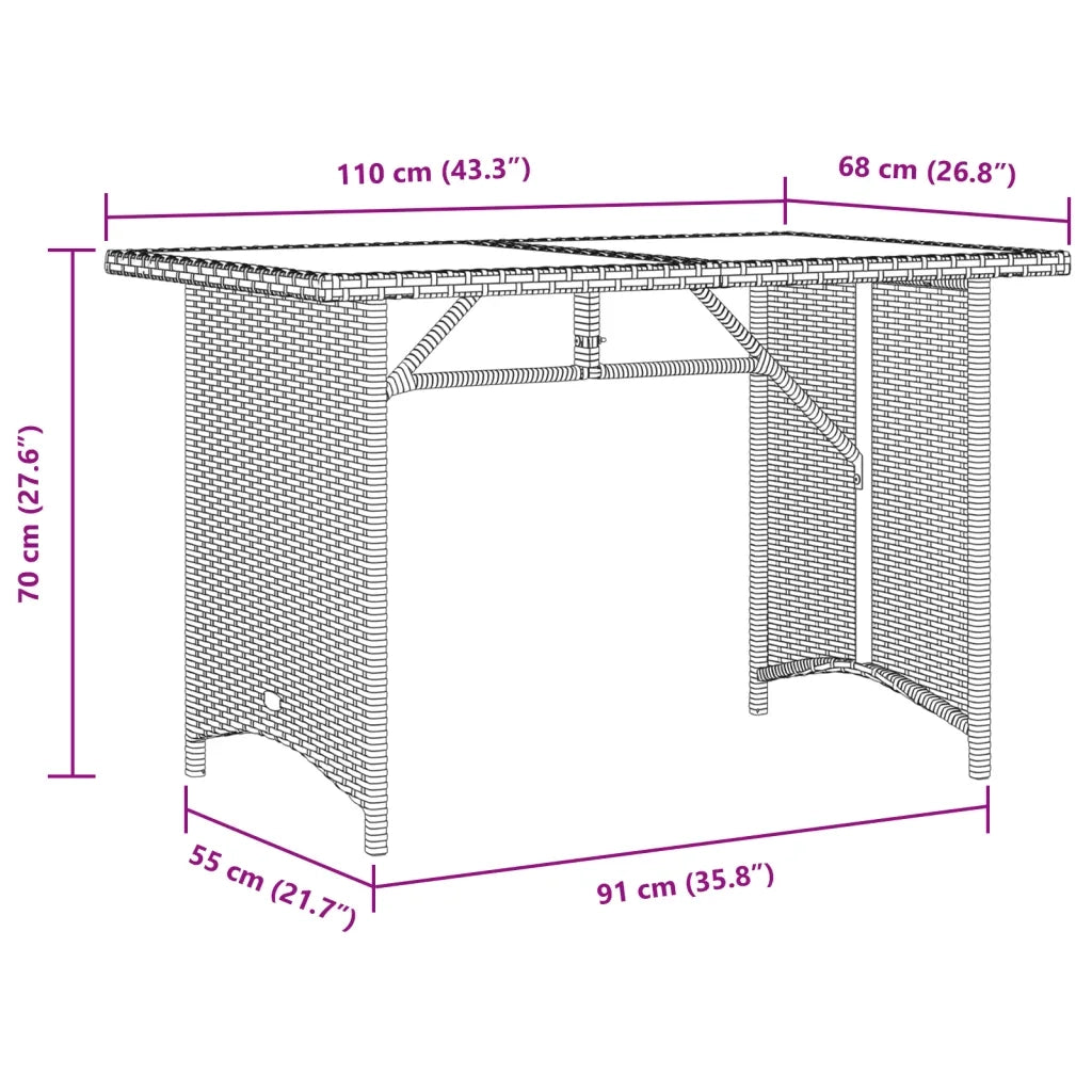 Tavolo da Giardino Piano in Legno Grigio 110x68x70cm Polyrattan 366356
