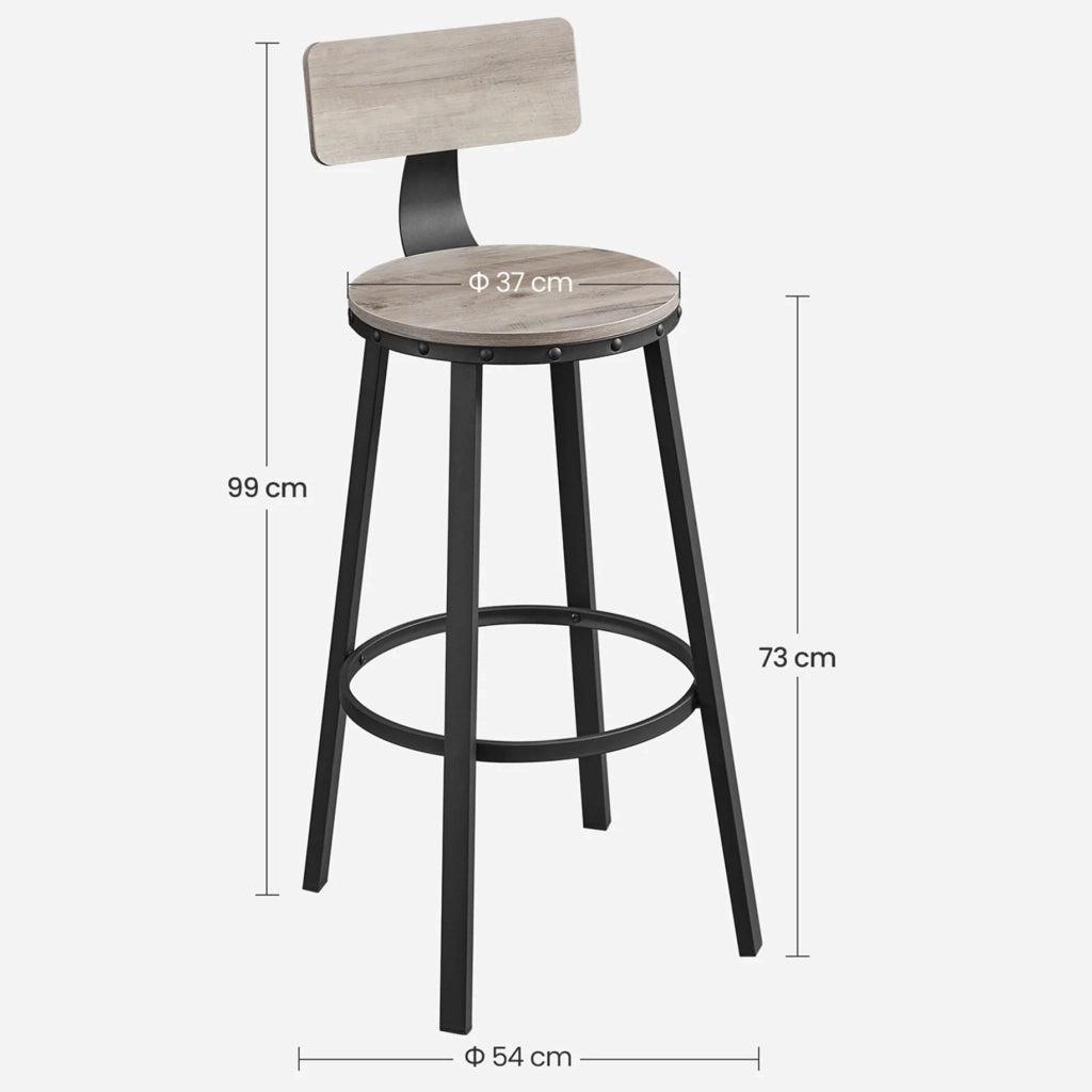 Set di 2 sgabelli da bar/sgabelli alti con schienale sedute da cucina struttura in acciaio montaggio facile altezza seduta 73 cm stile industriale beige e nero 12_0002533