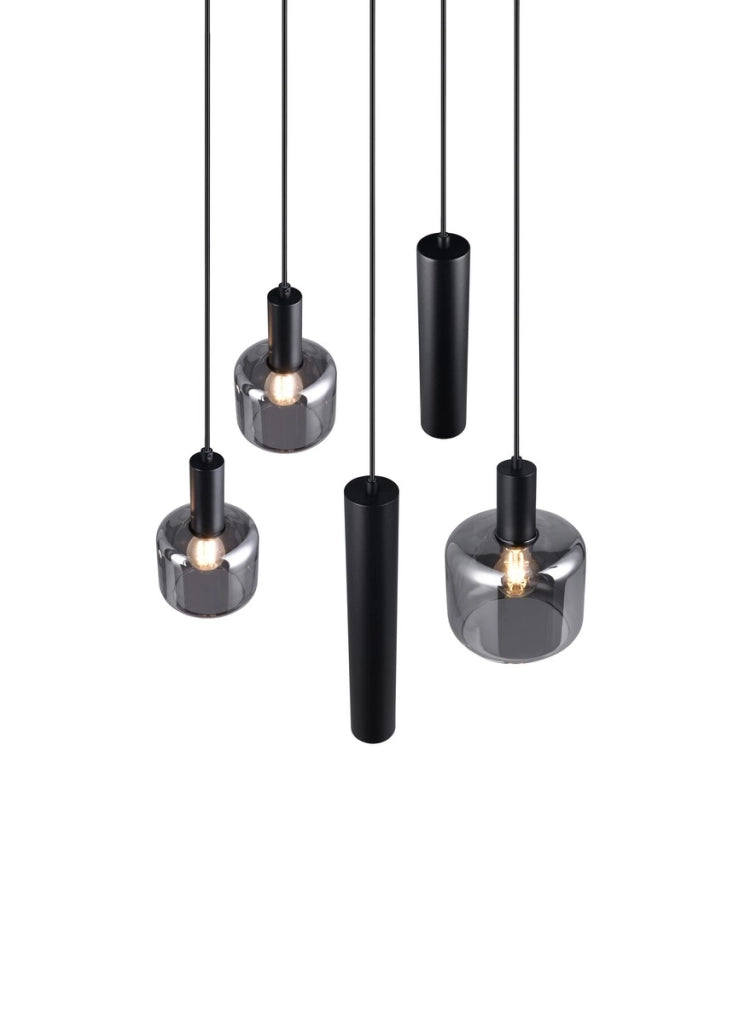 Lampada sospensione moderna nera tonda 5 luci Trio