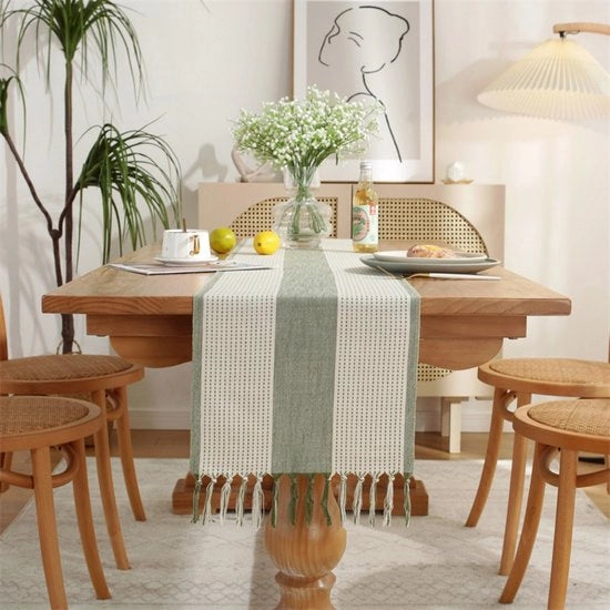 Tavolo da pranzo in tessuto con palline - tovaglia rustica per tavolo - stile bohemiano - decorazione da tavola per feste, matrimoni, ristoranti (33x183cm)