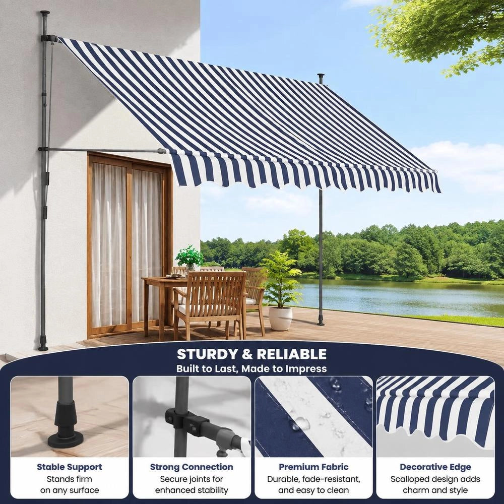 Retractable Awning, Manually Operated, With LED, 300 Cm, Blue And White