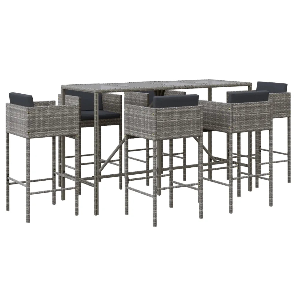 Set Bar da Giardino 7 pz con Cuscini in Polyrattan Grigiocod mxl 101071