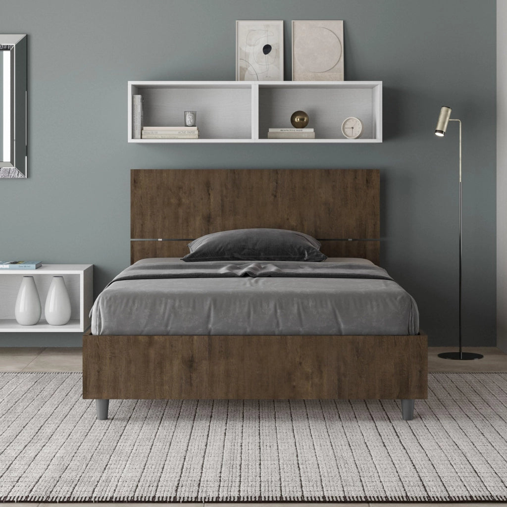 Letto 1 Piazza e Mezzo 120x190 cm con Rete Demas Testata Inclinata Noce