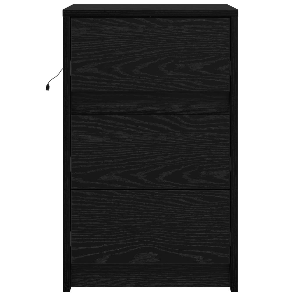 Mobiletto da comodino con luci LED rovere nero legno ingegnerizzato