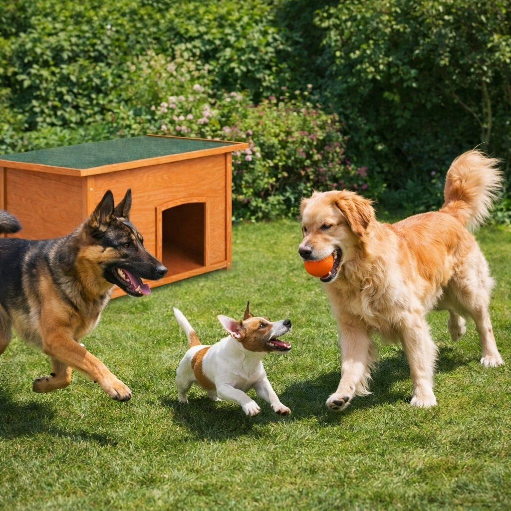 Cuccia per Cani in Legno da Esterno Tetto Apribile Impermeabile 116x79x81cm