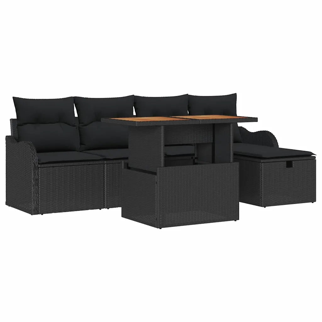 Set Divano da Giardino con cuscino 6 pcs Nero polyrattan