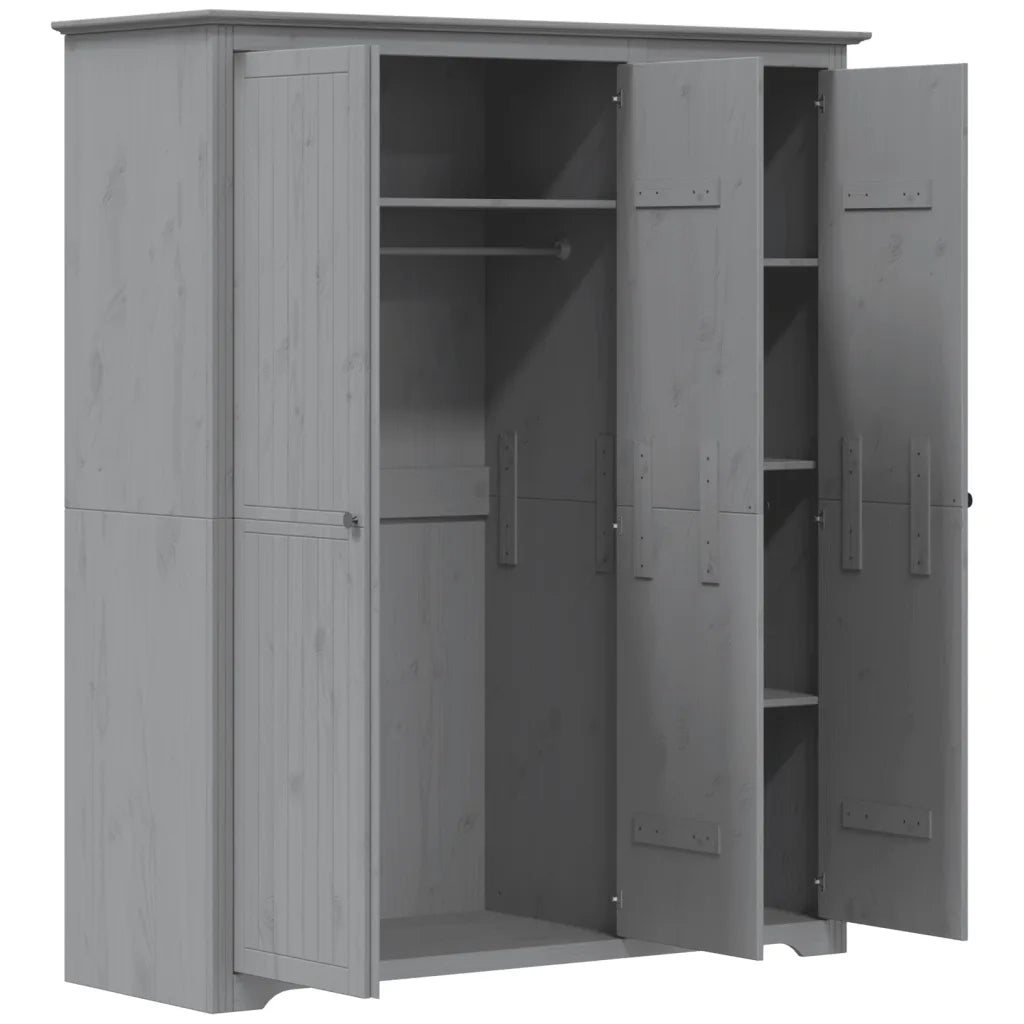 Armadio BODO 146x53,5x173 cm in Legno Massello di Pino Grigio 355064