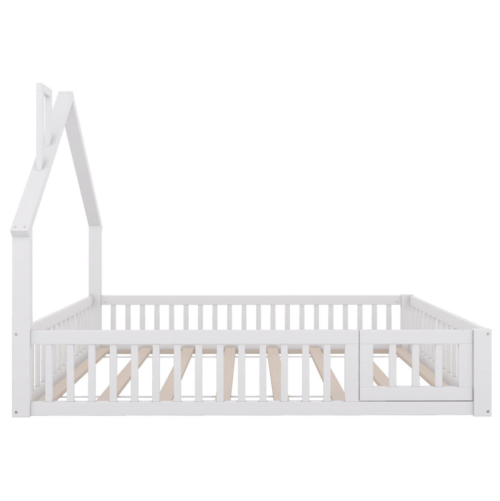 Letto per bambini 140x200 cm con forma camino; in pino e MDF; bianco/grigio