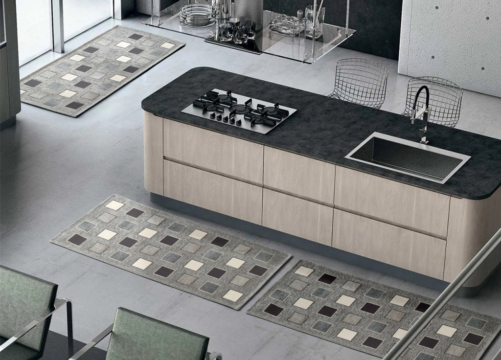 Tappeto Passatoia Runner Cucina Antiscivolo Lavabile Disegno Square Suardi - 55x140 - Rosso
