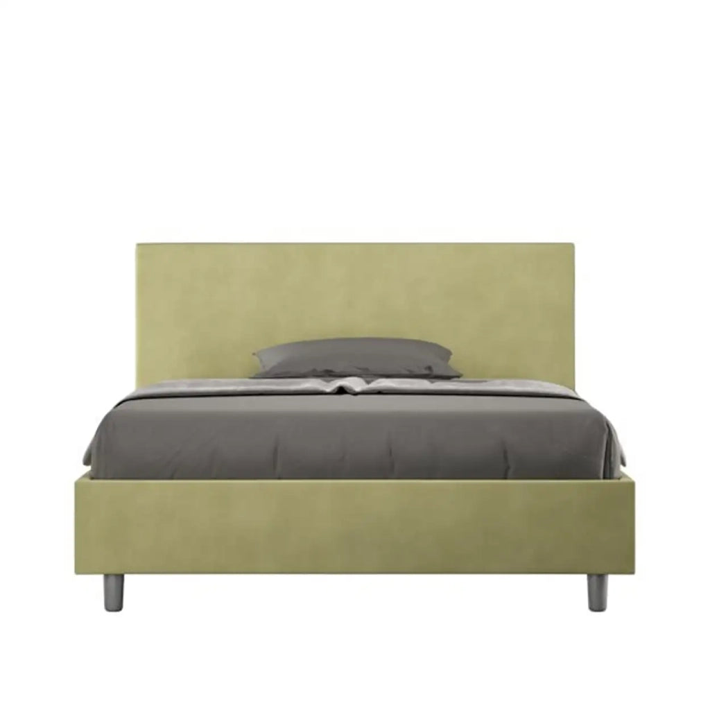 Letto matrimoniale francese senza rete imbottito 140x210 microfibra tè verde Adele